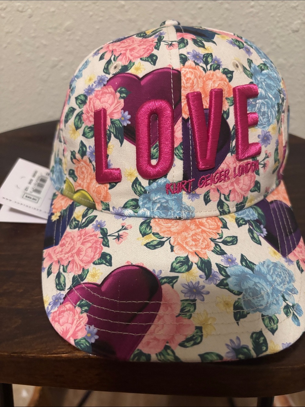 Kurt Geiger London Floral "LOVE" Baseball Cap - Pink Accent